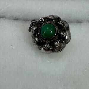 Vintage Sterling Silver Green Jade round Pendant
